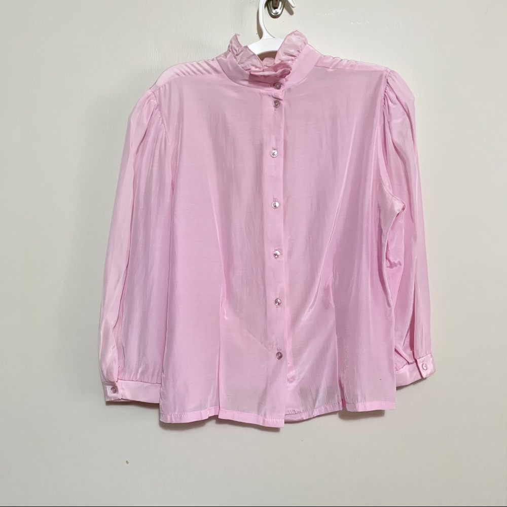 Vintage 80s Satin Cottage Blouse M - Picture 3 of 10